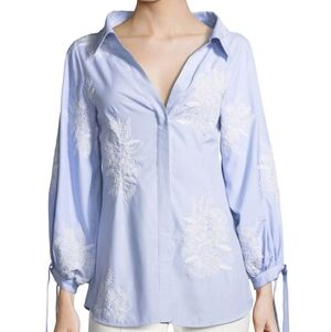 Alice + Olivia Toro Embroidered Pinstripe Blue Button Up Shirt Size M